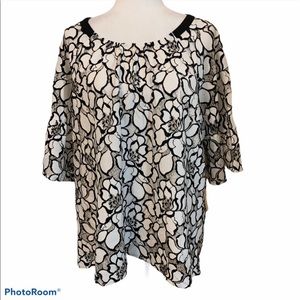 Gibson Latimer Lacy Black White Floral Blouse XL